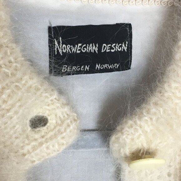 Vintage M L Mohair Wool LINED Handmade Shaggy Cardigan Sweater Mushrooms NORWAY - Picture 2 of 12